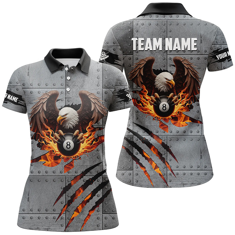 Personalized Eagle 8 Ball Fire Billiard Polo, 1/4 Zip Shirts For Women, 8 Ball Pool Billiard Jerseys TDM2376
