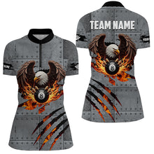 Load image into Gallery viewer, Personalized Eagle 8 Ball Fire Billiard Polo, 1/4 Zip Shirts For Women, 8 Ball Pool Billiard Jerseys TDM2376