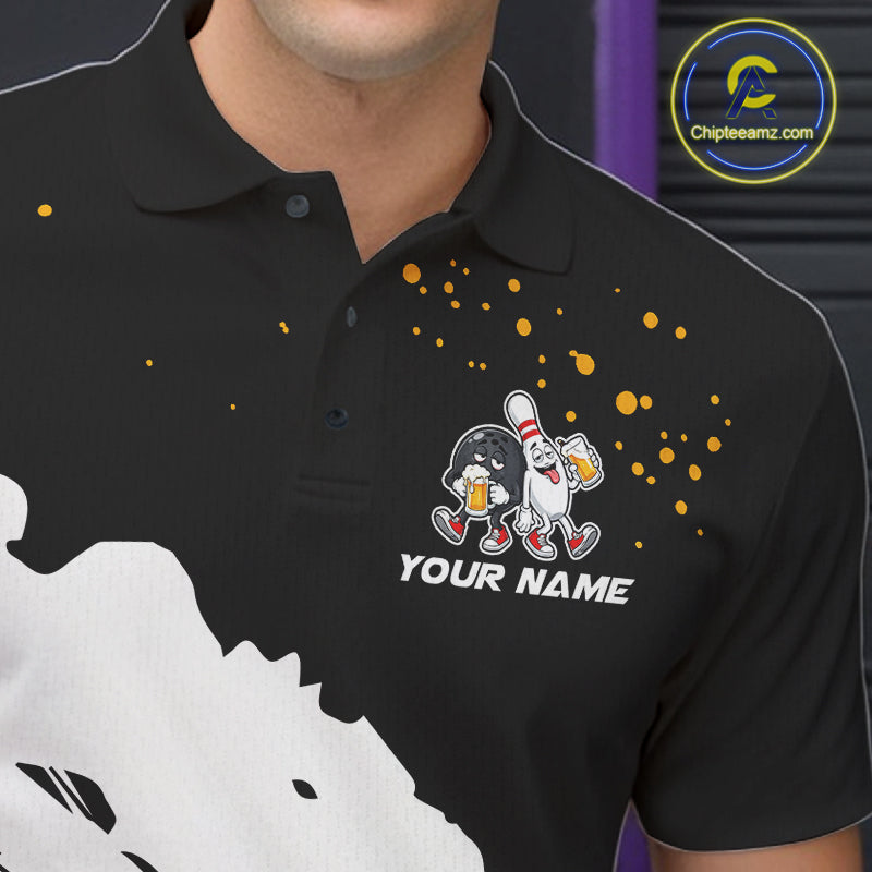 Black And White Funny Beer Drunk Bowling Shirts For Men Custom Bowling League Bowling Team Jersey TDM7381