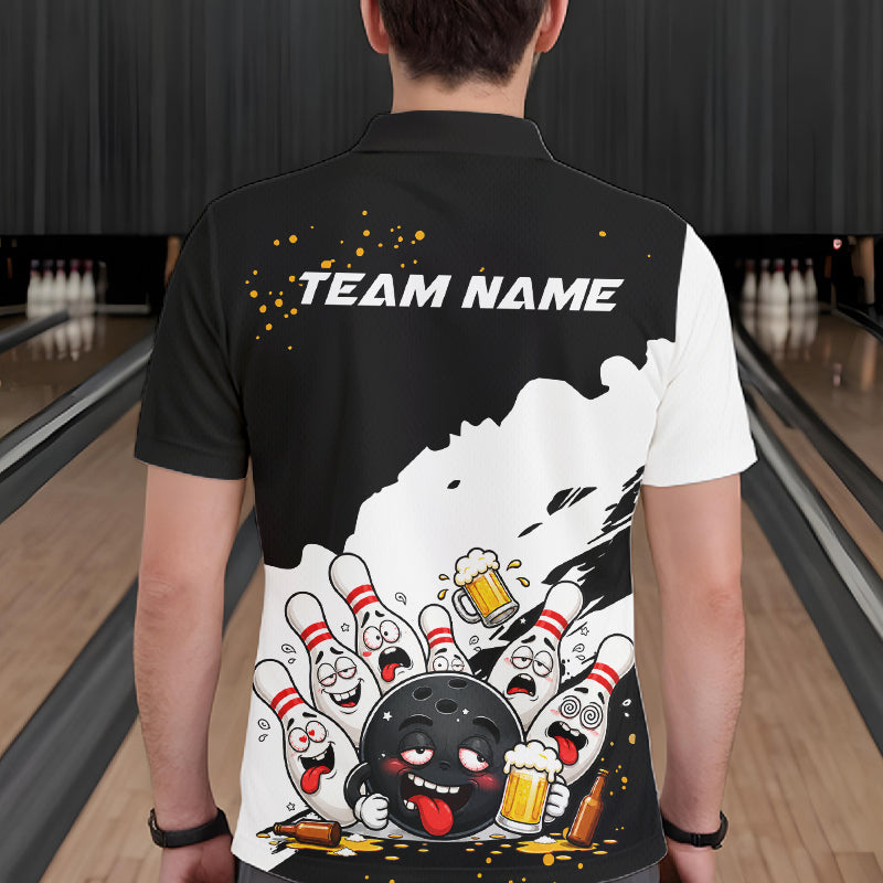 Black And White Funny Beer Drunk Bowling Shirts For Men Custom Bowling League Bowling Team Jersey TDM7381