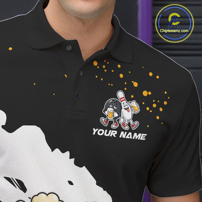 Black And White Funny Beer Bowling Jersey For Men Custom Bowling League Bowling Team Shirts TDM7384
