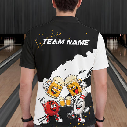 Black And White Funny Beer Bowling Jersey For Men Custom Bowling League Bowling Team Shirts TDM7384