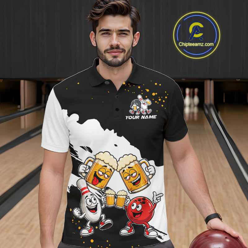 Black And White Funny Beer Bowling Jersey For Men Custom Bowling League Bowling Team Shirts TDM7384