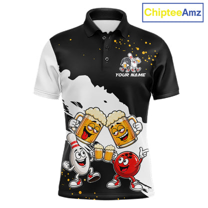 Black And White Funny Beer Bowling Jersey For Men Custom Bowling League Bowling Team Shirts TDM7384