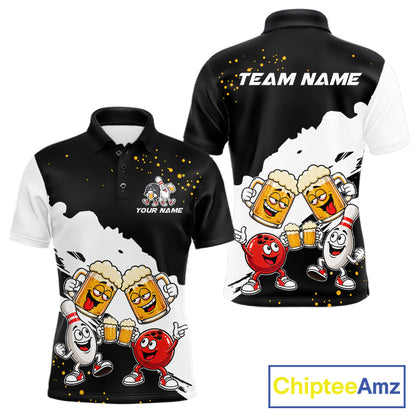 Black And White Funny Beer Bowling Jersey For Men Custom Bowling League Bowling Team Shirts TDM7384