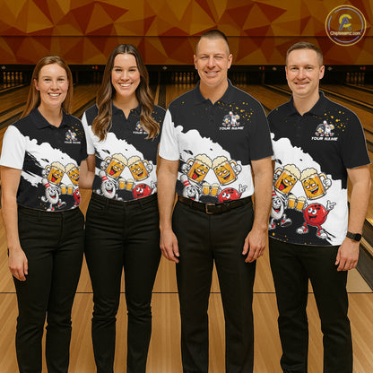Black And White Funny Beer Bowling Jersey For Men Custom Bowling League Bowling Team Shirts TDM7384