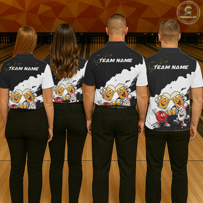 Black And White Funny Beer Bowling Jersey For Men Custom Bowling League Bowling Team Shirts TDM7384