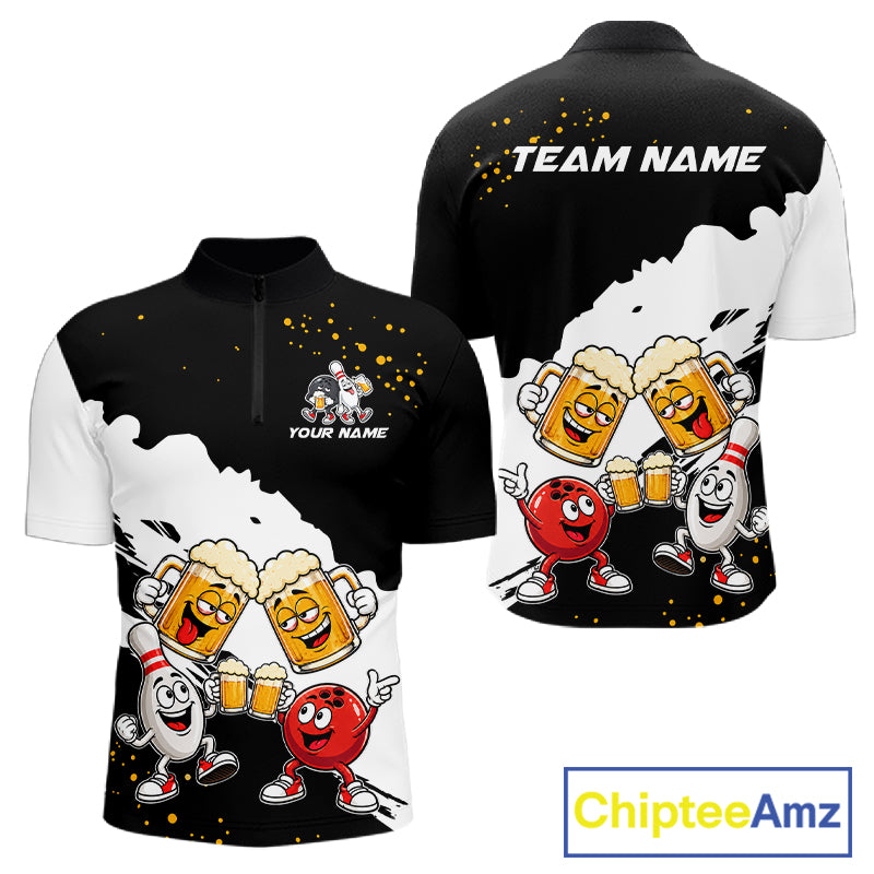 Black And White Funny Beer Bowling Jersey For Men Custom Bowling League Bowling Team Shirts TDM7384