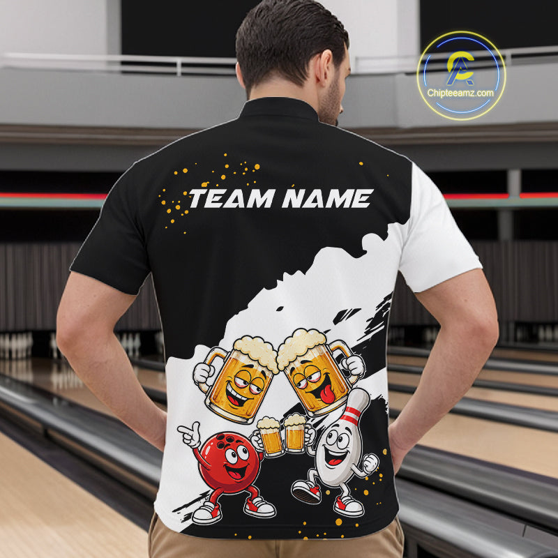 Black And White Funny Beer Bowling Jersey For Men Custom Bowling League Bowling Team Shirts TDM7384
