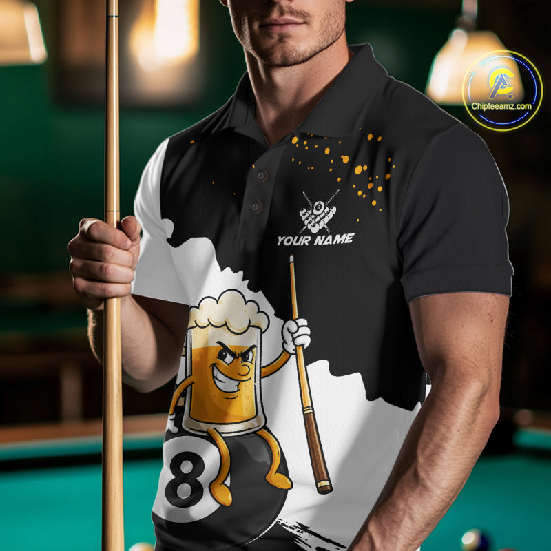 Black And White Funny Beer 8 Ball Billiard Pool Shirts For Men Custom Billiard Team Jersey TDM7385