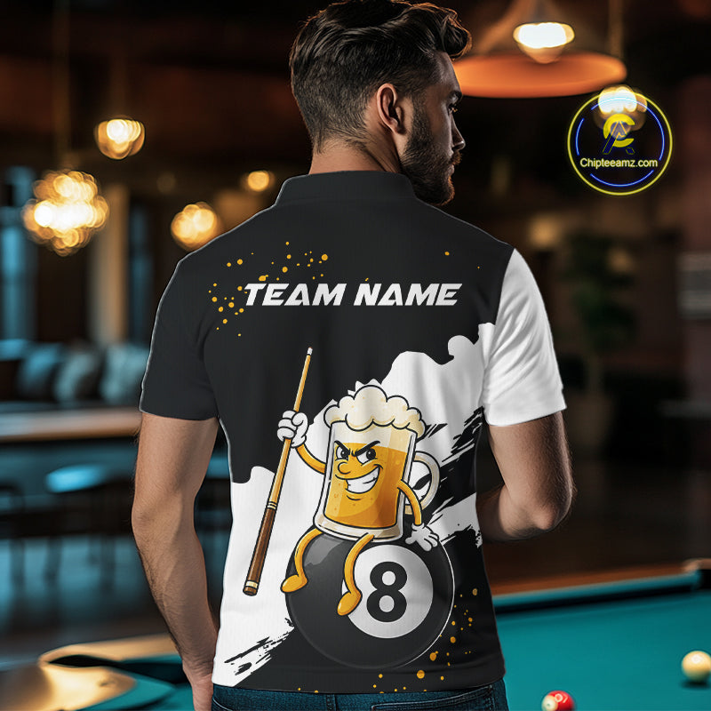 Black And White Funny Beer 8 Ball Billiard Pool Shirts For Men Custom Billiard Team Jersey TDM7385