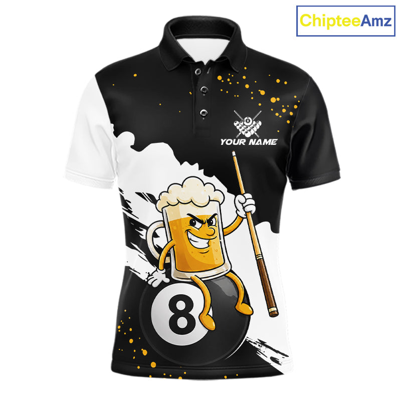 Black And White Funny Beer 8 Ball Billiard Pool Shirts For Men Custom Billiard Team Jersey TDM7385