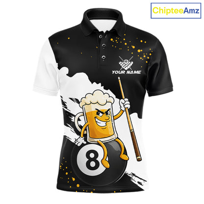 Black And White Funny Beer 8 Ball Billiard Pool Shirts For Men Custom Billiard Team Jersey TDM7385