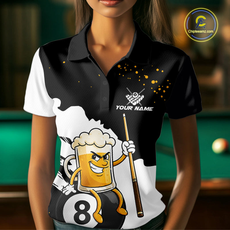 Black And White Funny Beer 8 Ball Billiard Pool Shirts For Women Custom Billiard Team Jersey TDM7385