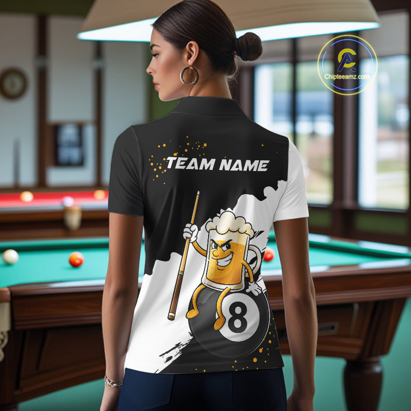 Black And White Funny Beer 8 Ball Billiard Pool Shirts For Women Custom Billiard Team Jersey TDM7385