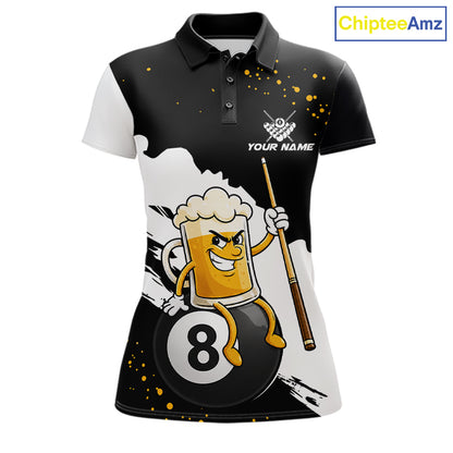 Black And White Funny Beer 8 Ball Billiard Pool Shirts For Women Custom Billiard Team Jersey TDM7385
