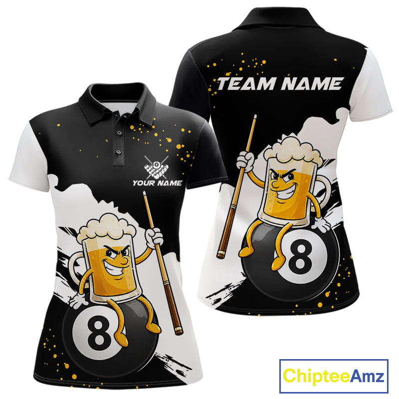 Black And White Funny Beer 8 Ball Billiard Pool Shirts For Women Custom Billiard Team Jersey TDM7385