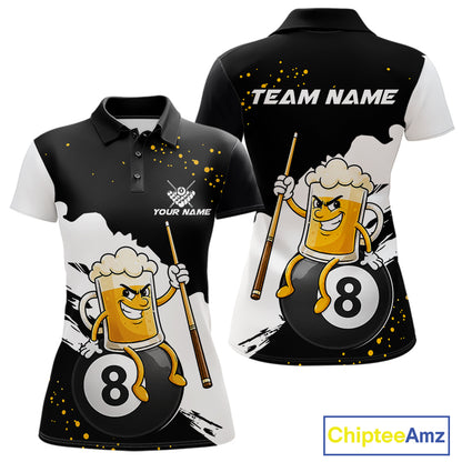 Black And White Funny Beer 8 Ball Billiard Pool Shirts For Women Custom Billiard Team Jersey TDM7385