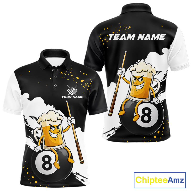 Black And White Funny Beer 8 Ball Billiard Pool Shirts For Men Custom Billiard Team Jersey TDM7385
