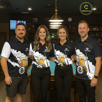 Black And White Funny Beer 8 Ball Billiard Pool Shirts For Men Custom Billiard Team Jersey TDM7385