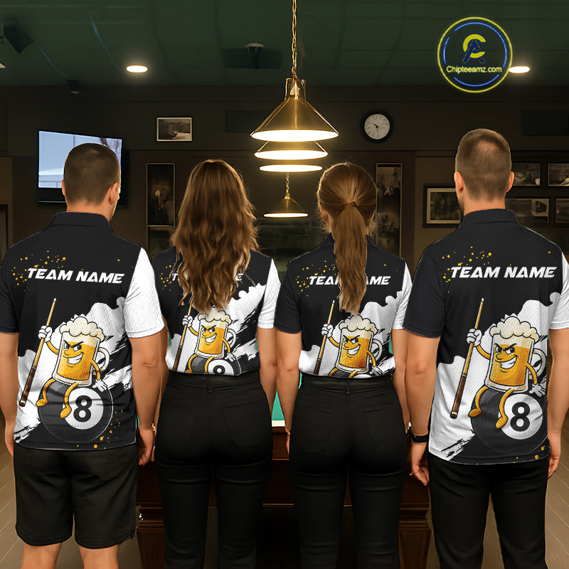Black And White Funny Beer 8 Ball Billiard Pool Shirts For Men Custom Billiard Team Jersey TDM7385