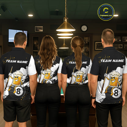Black And White Funny Beer 8 Ball Billiard Pool Shirts For Men Custom Billiard Team Jersey TDM7385