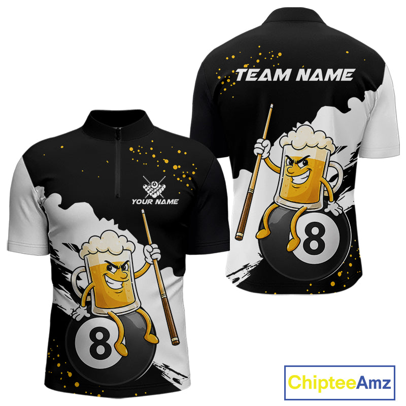 Black And White Funny Beer 8 Ball Billiard Pool Shirts For Men Custom Billiard Team Jersey TDM7385