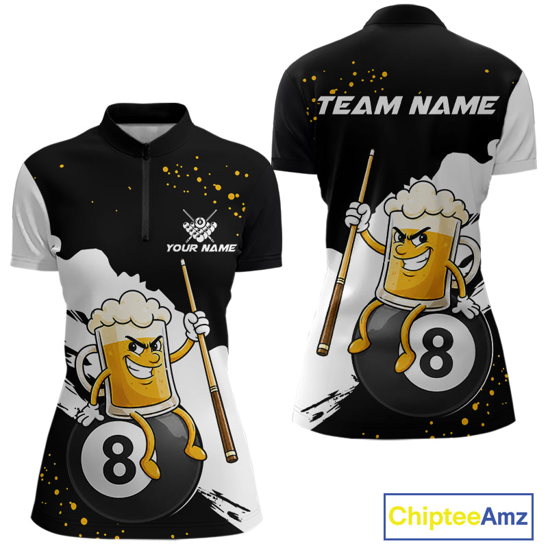 Black And White Funny Beer 8 Ball Billiard Pool Shirts For Women Custom Billiard Team Jersey TDM7385