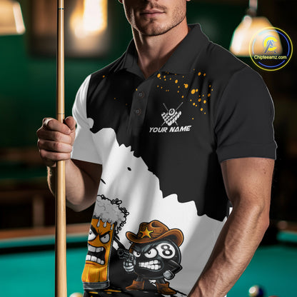 Personalized Black And White Angry Beer 8 Ball Pool Billiard Shirt For Men Funny Pool Team Jersey TDM7386