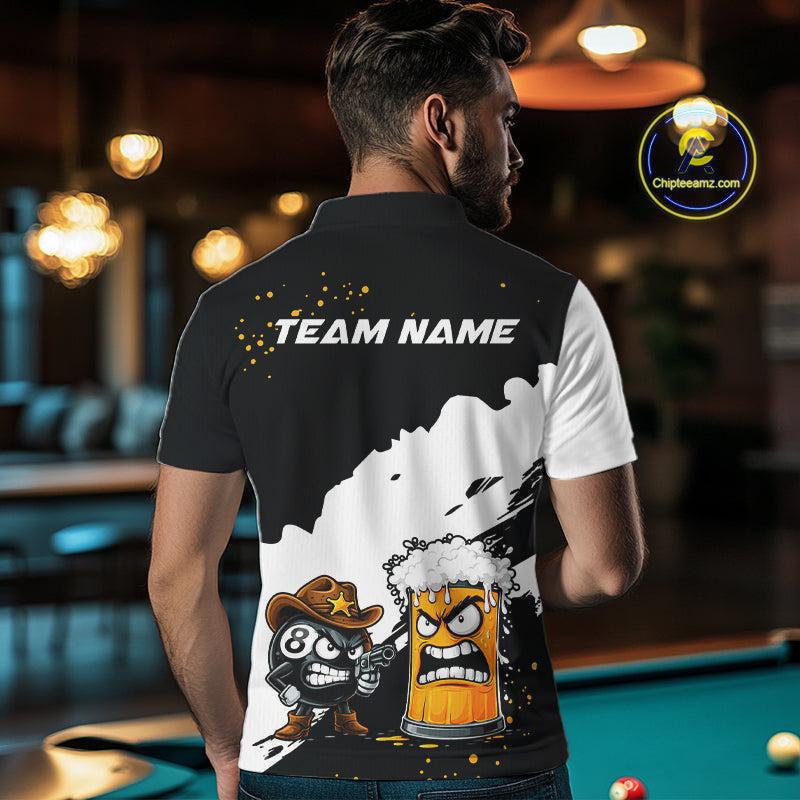 Personalized Black And White Angry Beer 8 Ball Pool Billiard Shirt For Men Funny Pool Team Jersey TDM7386