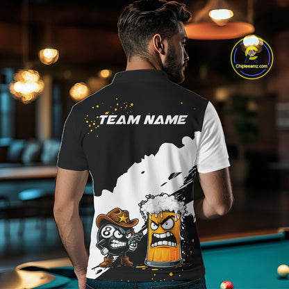 Personalized Black And White Angry Beer 8 Ball Pool Billiard Shirt For Men Funny Pool Team Jersey TDM7386