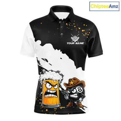 Personalized Black And White Angry Beer 8 Ball Pool Billiard Shirt For Men Funny Pool Team Jersey TDM7386