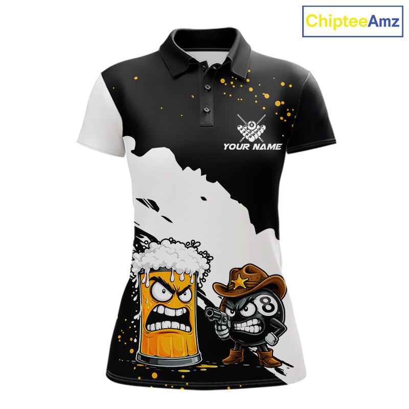 Personalized Black And White Angry Beer 8 Ball Pool Billiard Shirt For Women Funny Pool Team Jersey TDM7386