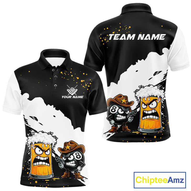 Personalized Black And White Angry Beer 8 Ball Pool Billiard Shirt For Men Funny Pool Team Jersey TDM7386