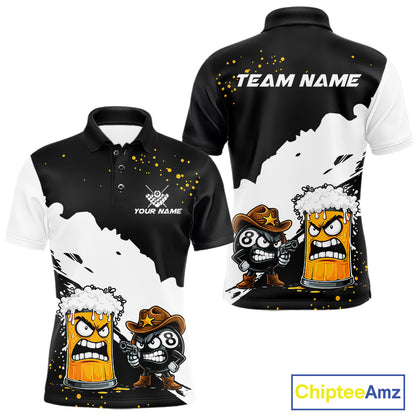 Personalized Black And White Angry Beer 8 Ball Pool Billiard Shirt For Men Funny Pool Team Jersey TDM7386