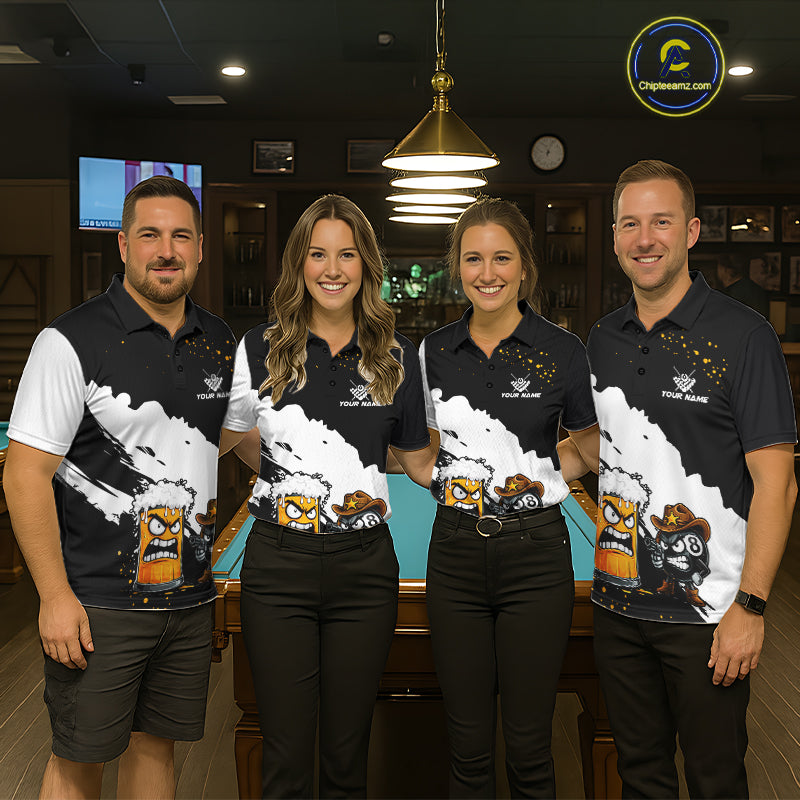 Personalized Black And White Angry Beer 8 Ball Pool Billiard Shirt For Men Funny Pool Team Jersey TDM7386