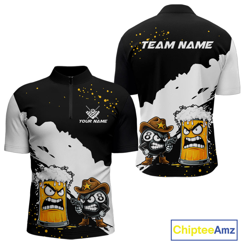 Personalized Black And White Angry Beer 8 Ball Pool Billiard Shirt For Men Funny Pool Team Jersey TDM7386