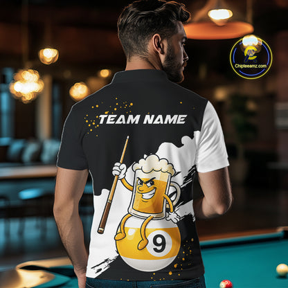 Black And White 8 Ball & 9 Ball Pool Funny Beer Billiard Shirts For Men Custom Pool Team Jersey TDM7387