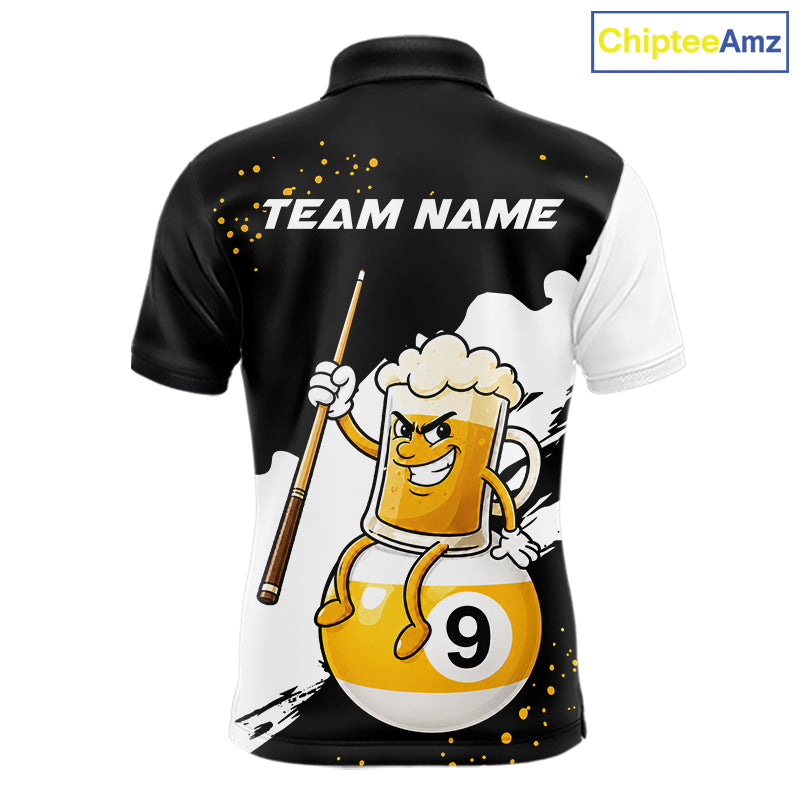 Black And White 8 Ball & 9 Ball Pool Funny Beer Billiard Shirts For Men Custom Pool Team Jersey TDM7387