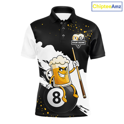 Black And White 8 Ball & 9 Ball Pool Funny Beer Billiard Shirts For Men Custom Pool Team Jersey TDM7387