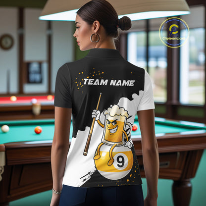 Black And White 8 Ball & 9 Ball Pool Funny Beer Billiard Shirts For Women Custom Pool Team Jersey TDM7387