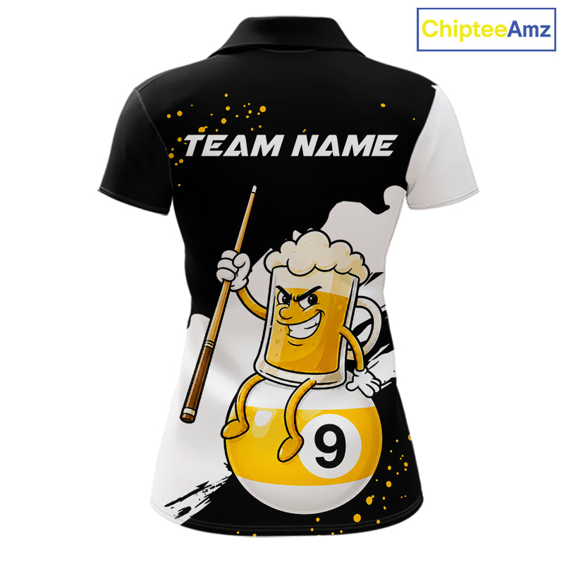 Black And White 8 Ball & 9 Ball Pool Funny Beer Billiard Shirts For Women Custom Pool Team Jersey TDM7387