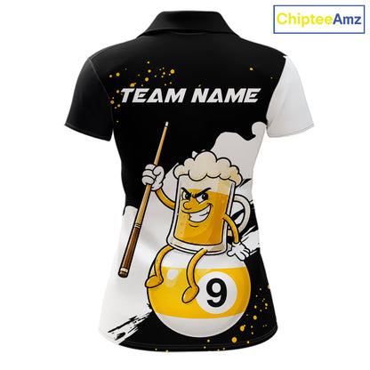 Black And White 8 Ball & 9 Ball Pool Funny Beer Billiard Shirts For Women Custom Pool Team Jersey TDM7387