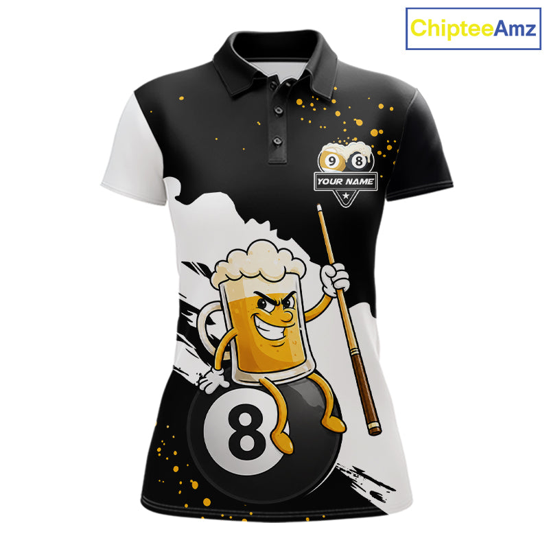 Black And White 8 Ball & 9 Ball Pool Funny Beer Billiard Shirts For Women Custom Pool Team Jersey TDM7387