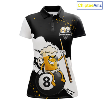 Black And White 8 Ball & 9 Ball Pool Funny Beer Billiard Shirts For Women Custom Pool Team Jersey TDM7387