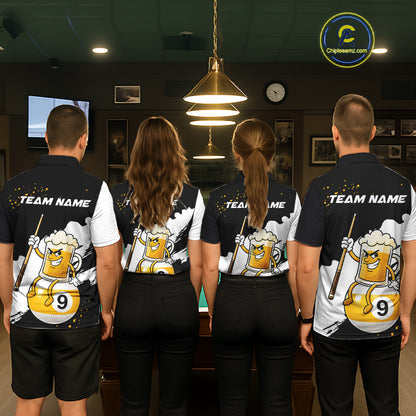 Black And White 8 Ball & 9 Ball Pool Funny Beer Billiard Shirts For Men Custom Pool Team Jersey TDM7387