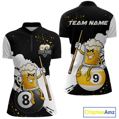 Black And White 8 Ball & 9 Ball Pool Funny Beer Billiard Shirts For Women Custom Pool Team Jersey TDM7387