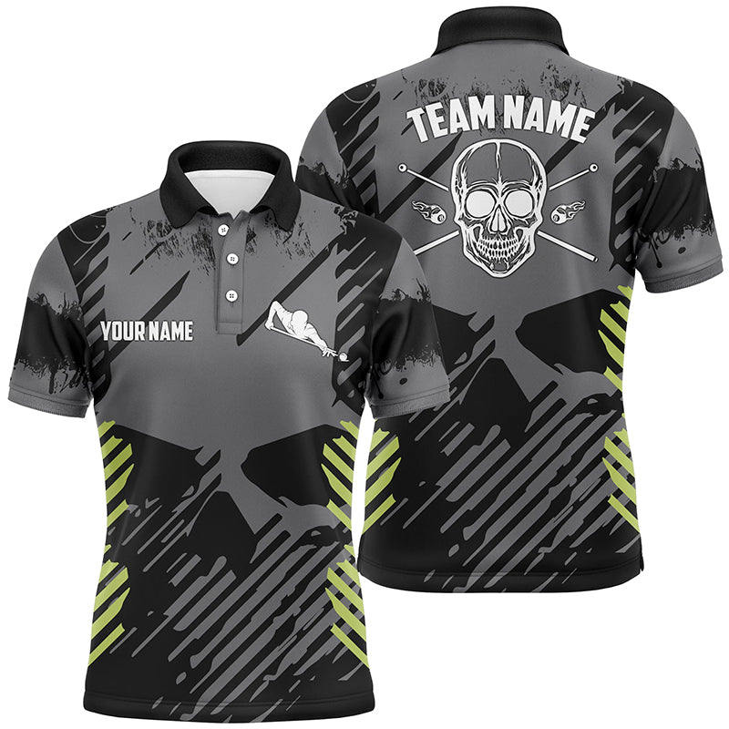 Personalized Billiard  Black Green Skull All Over Print Polo Shirts For Men Custom Player Gifts TDM0243