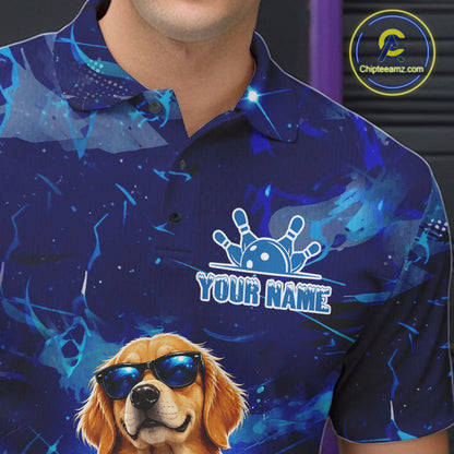 Personalized Blue Funny Golden Retriever Dog Bowling Shirt For Men Custom Bowling Team Jersey TDM7693