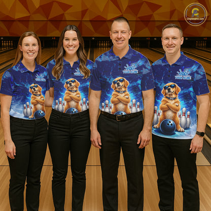 Personalized Blue Funny Golden Retriever Dog Bowling Shirt For Men Custom Bowling Team Jersey TDM7693